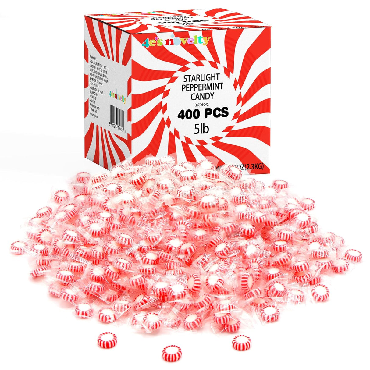 4E's Novelty 5 Lbs Individually Wrapped Peppermint Candy – Refreshing Holiday Mints Bulk