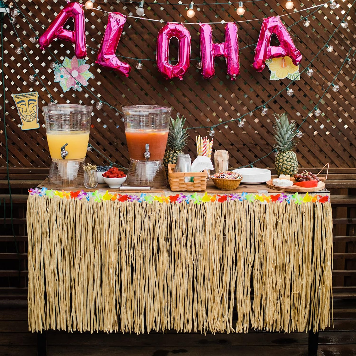 4E's Novelty 9ft Luau Grass Table Skirt, 2 Pack – Hawaiian Party Decor & Moana Birthday Must-Have
