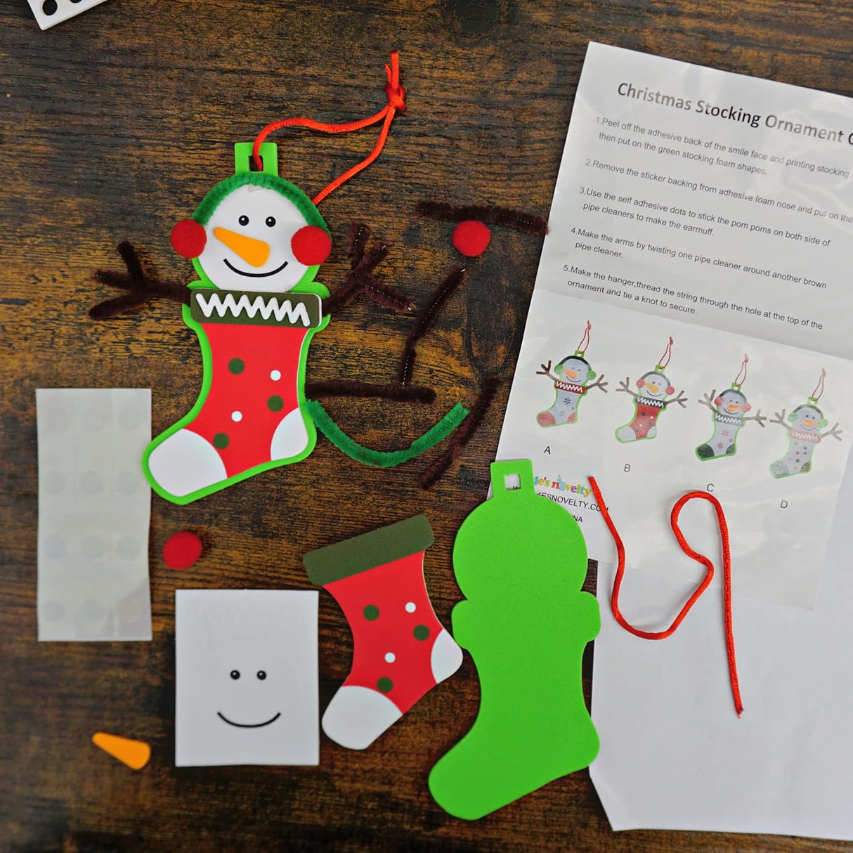 4E's Novelty Foam Christmas Snowman Stocking Ornament Craft (12 Pack) - Christmas Crafts for Kids, DIY Stocking Ornament Making Kit for Toddlers