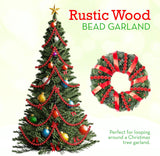 4E's Novelty 9-Foot Red Wooden Cranberry Garland – Rustic Wood Bead Garland for Cozy Christmas Tree Decor, Vintage Christmas Garland
