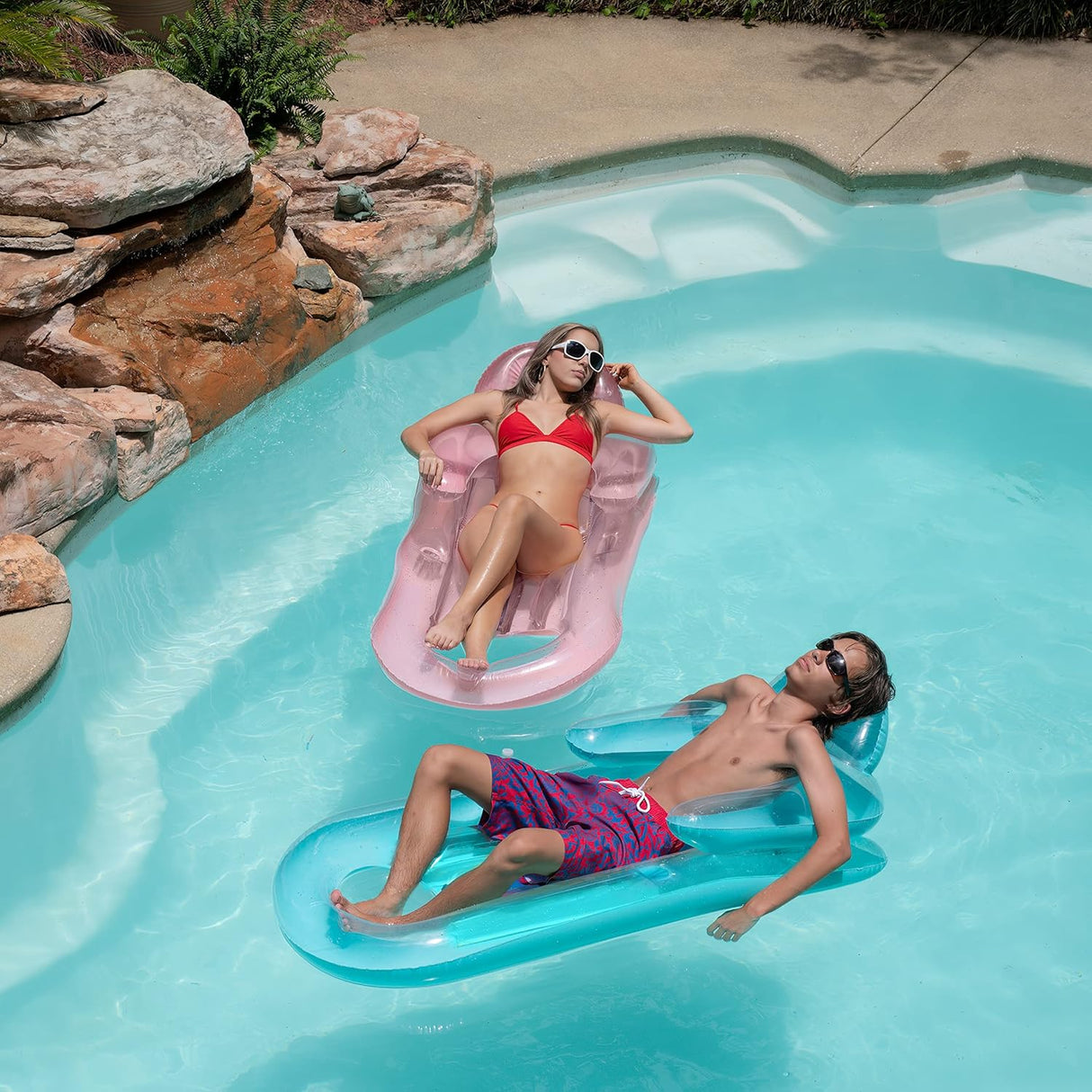 4E's Novelty 2 Pack Pool Lounger with Cup Holder - Inflatable Floats for Adults for Summer Party Favors
