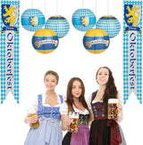 8 Pcs Oktoberfest Party Supplies - 6 Hanging Paper Lanterns & 2 Oktoberfest Banners