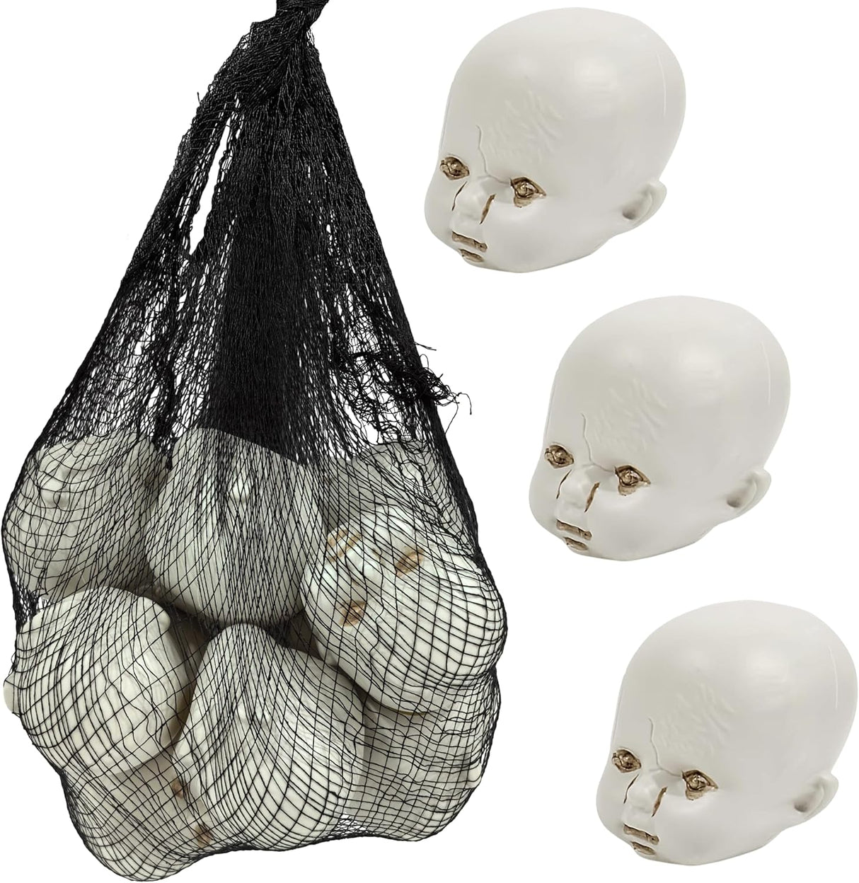 4E's Novelty Doll Heads Halloween Decorations, 12 Pcs Baby Doll Heads in Mesh Bag, 3.5" Baby Doll Heads for Halloween Perfect Decor