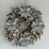 4E's Novelty 12 Pcs Silver Poinsettia Christmas Decorations – 6" Sparkly Artificial Flowers for Tree, Wreaths & Garlands