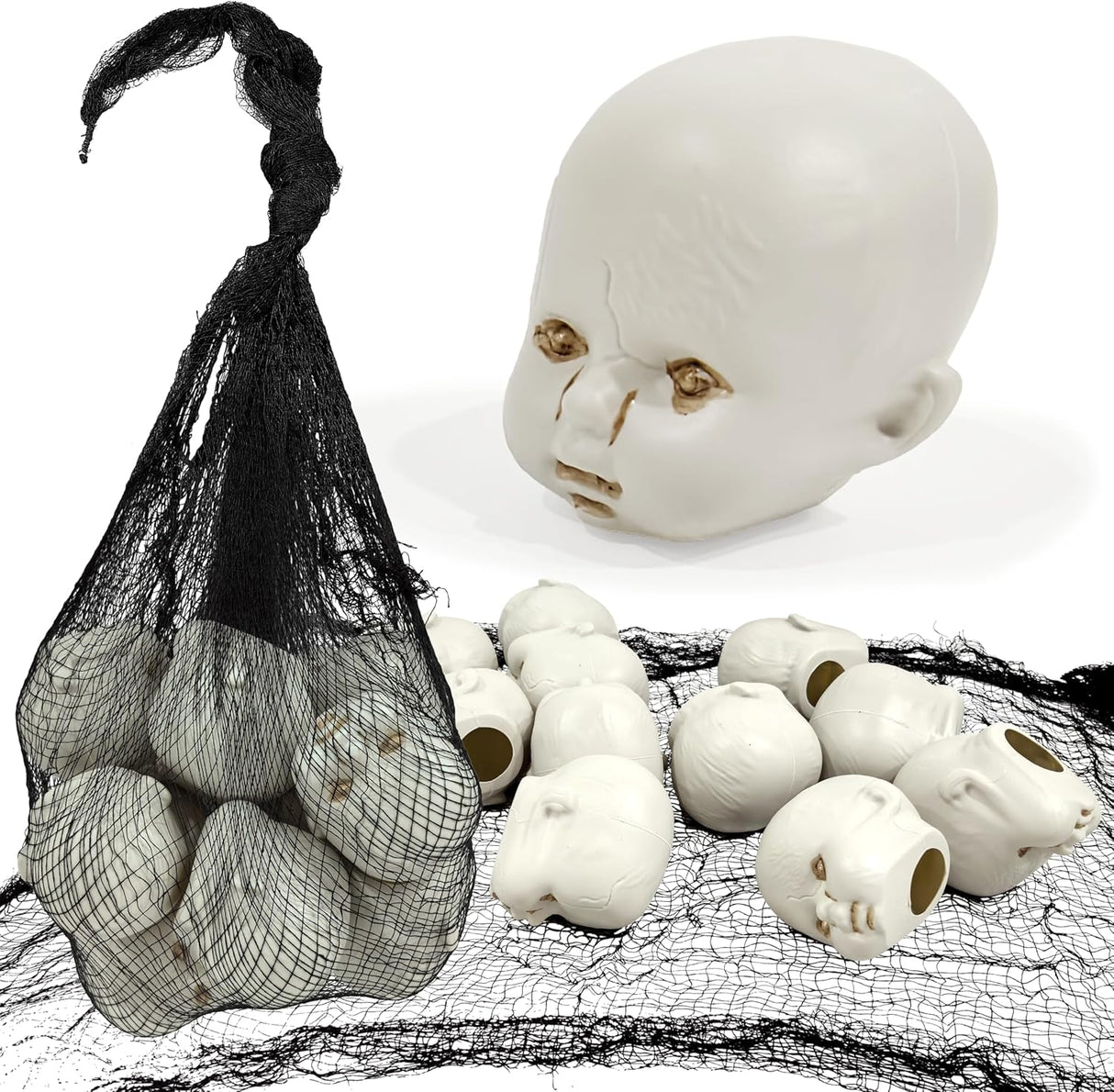 4E's Novelty Doll Heads Halloween Decorations, 12 Pcs Baby Doll Heads in Mesh Bag, 3.5" Baby Doll Heads for Halloween Perfect Decor