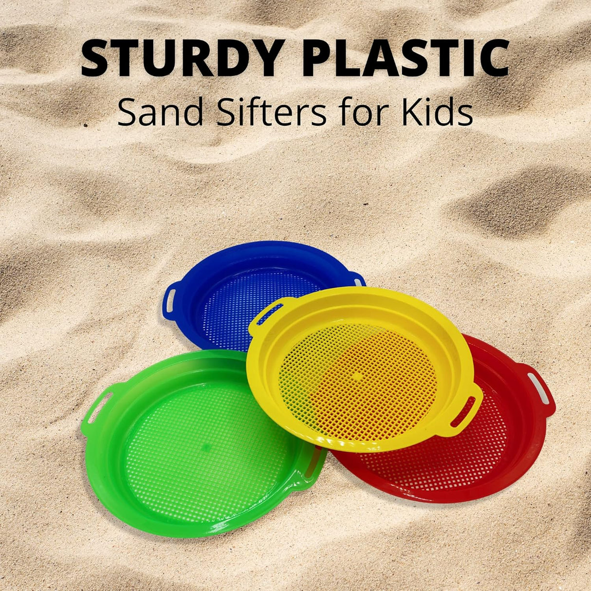 4E's Novelty 4 Pack Sand Sifter – 8.75" Sandbox Toys for Kids, Durable Beach Rock Strainers