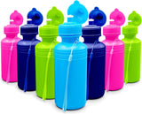 4E's Novelty Bulk Water Sports Bottles for Kids 18 oz - 12 Pack Squeeze Reusable Plastic, Neon Colors, BPA Free, Kids Water Bottles Party Favor Gift Giveaways, End of Year Student Gifts from Teacher