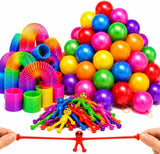 4E’s Novelty 108 Pcs Party Favors for Kids 8-12 – Punch Balloons, Coil Springs, Stretchy Men, Bulk Set