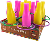 4E's Novelty Tiki Bottle Ring Toss Game Set 12 Colorful Bottles – Fun Luau Party Games for All Ages