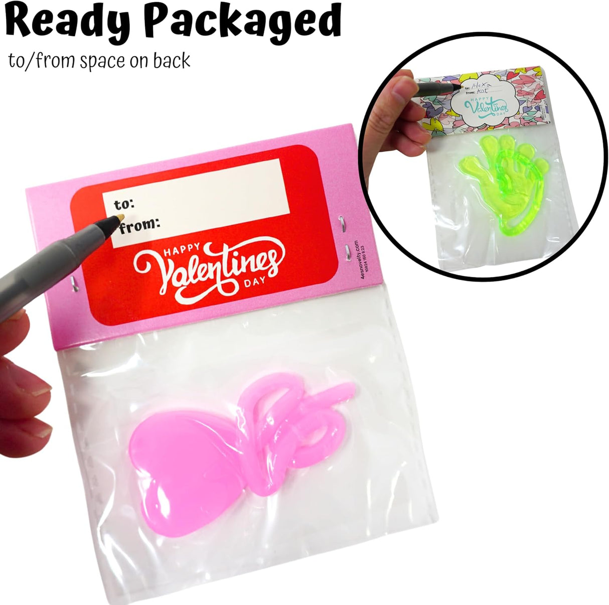 4E's Novelty 32-Pack Slappy Hands with Valentine Cards – Stretchy Toys for Classroom Fun