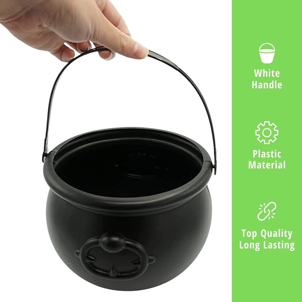 4E's Novelty Large Plastic Black Cauldron – 7" St. Patrick's Day Pot of Gold Decoration, Candy Holder