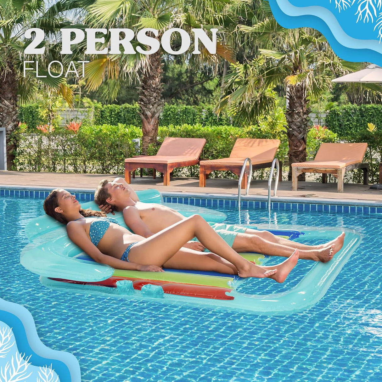 4E's Novelty 2-Person Pool Lounger: Heavy-Duty Float for Adults and Kids, Ideal for Beach and Backyard