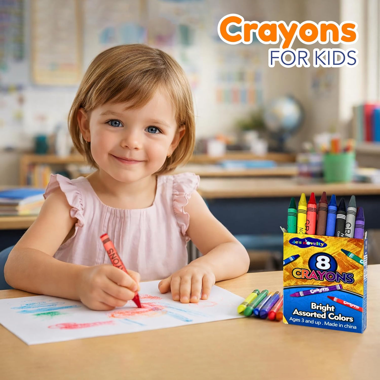 4E's Novelty 48 Boxes of 8-Pack Crayons - Bulk, Non-Toxic