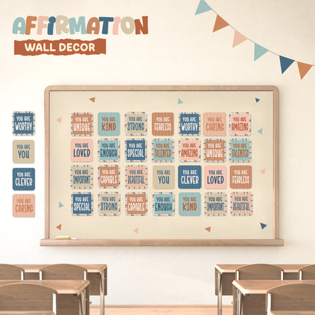 4E's Novelty 32 Pcs Boho Affirmation Wall Decor Classroom, Growth Mindset Boho Classrooms