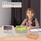 4E's Novelty 6 Pack Classroom Paper Baskets, Organizing Desk Boho Tray