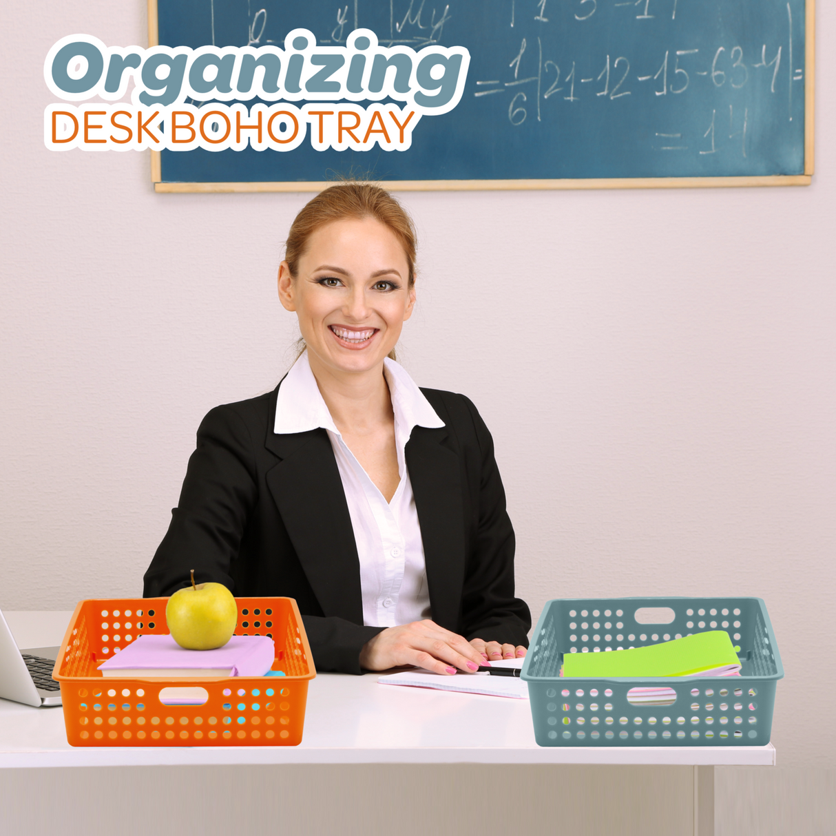 4E's Novelty 6 Pack Classroom Paper Baskets, Organizing Desk Boho Tray