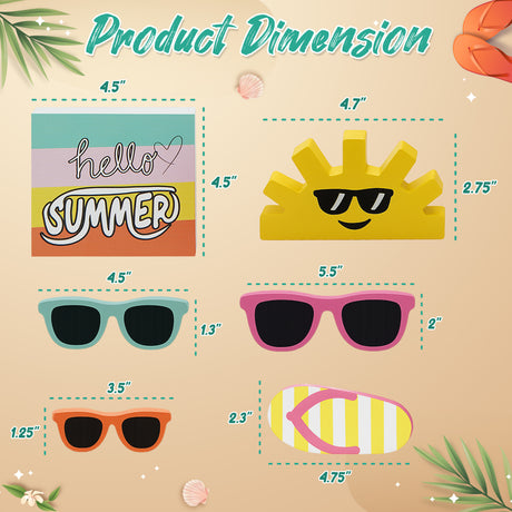4E's Novelty 6 Pcs Summer Wooden Signs Rustic Hello Summer Wood Sign