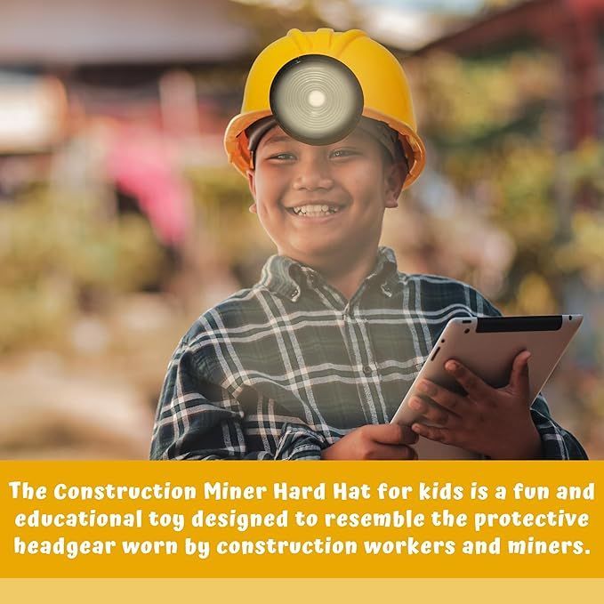 4E's Novelty Adjustable Yellow Construction Worker Hard Hat with LED Light for All Ages