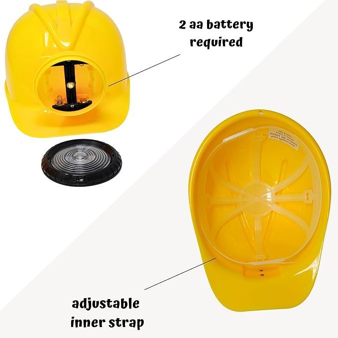4E's Novelty Adjustable Yellow Construction Worker Hard Hat with LED Light for All Ages