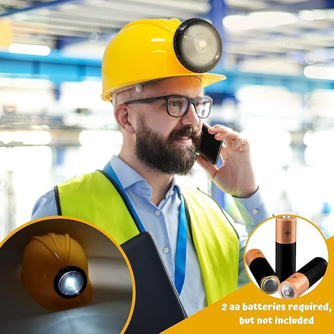 4E's Novelty Adjustable Yellow Construction Worker Hard Hat with LED Light for All Ages
