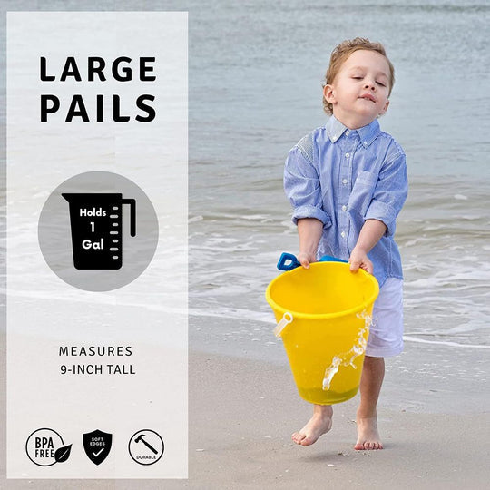 4E’s Novelty 12 Pack Large Sand Bucket with Shovel – Beach Toys for Kids Vacation Essentials