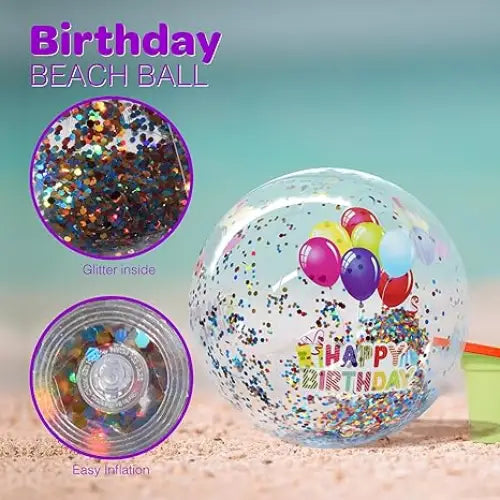 Birthday Beach Balls: Happy Birthday Balloon Beach Ball Garland Jumbo and Mini BeachBalls Glitter Beach Ball Great Pool