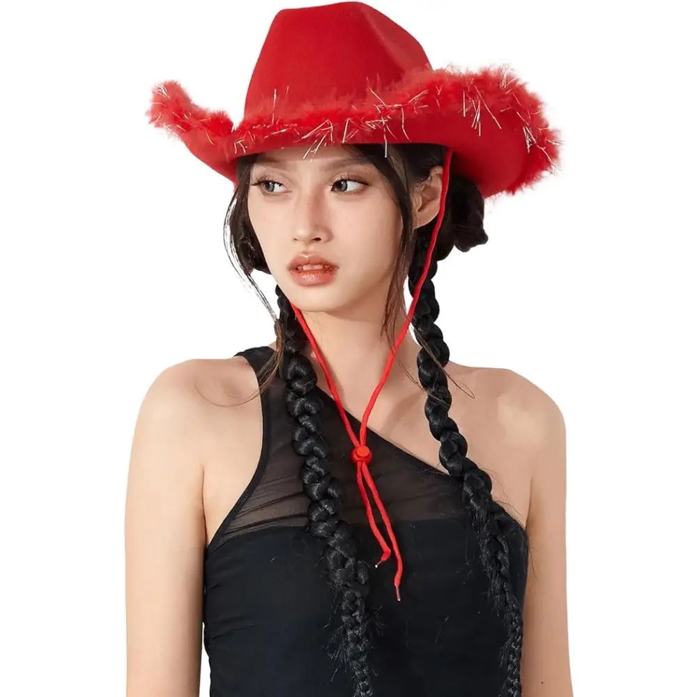 Cowgirl Hat with Feathers & Heart Sunglasses - Felt Women’s Costume - Costume Accessories