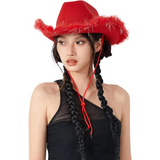 Cowgirl Hat with Feathers & Heart Sunglasses - Felt Women’s Costume - Costume Accessories