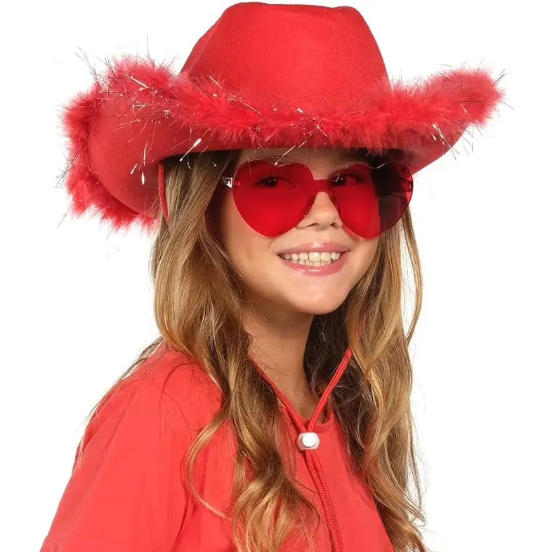 Cowgirl Hat with Feathers & Heart Sunglasses - Felt Women’s Costume - Costume Accessories