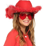 Cowgirl Hat with Feathers & Heart Sunglasses - Felt Women’s Costume - Costume Accessories