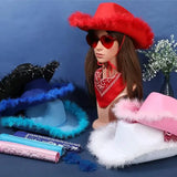 Cowgirl Hat with Feathers & Heart Sunglasses - Felt Women’s Costume - Costume Accessories
