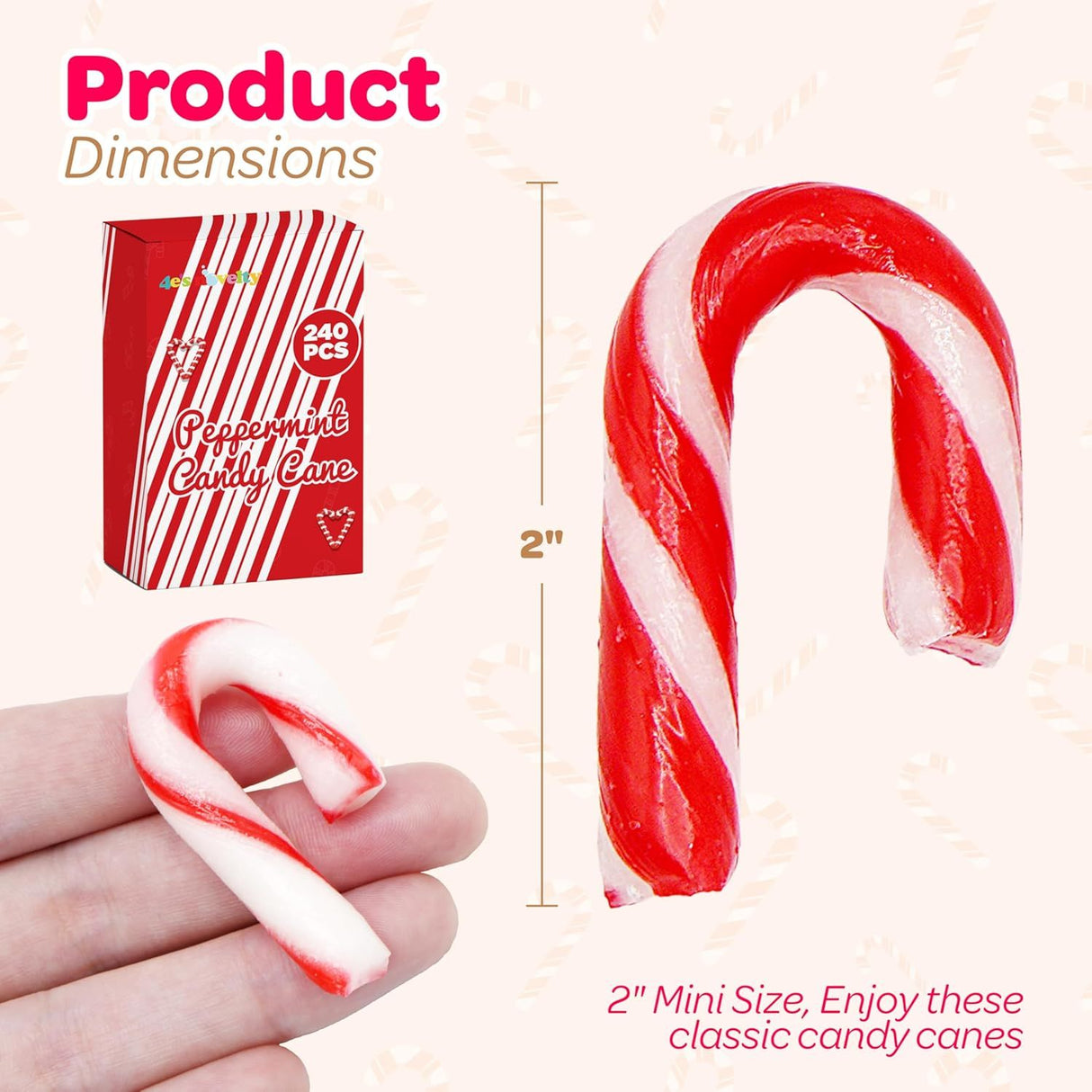 4E's Novelty 240 Pack Christmas Mini Individually Wrapped Candy Canes, Red and White Peppermint Candy Canes, Treats for Holiday Stockings