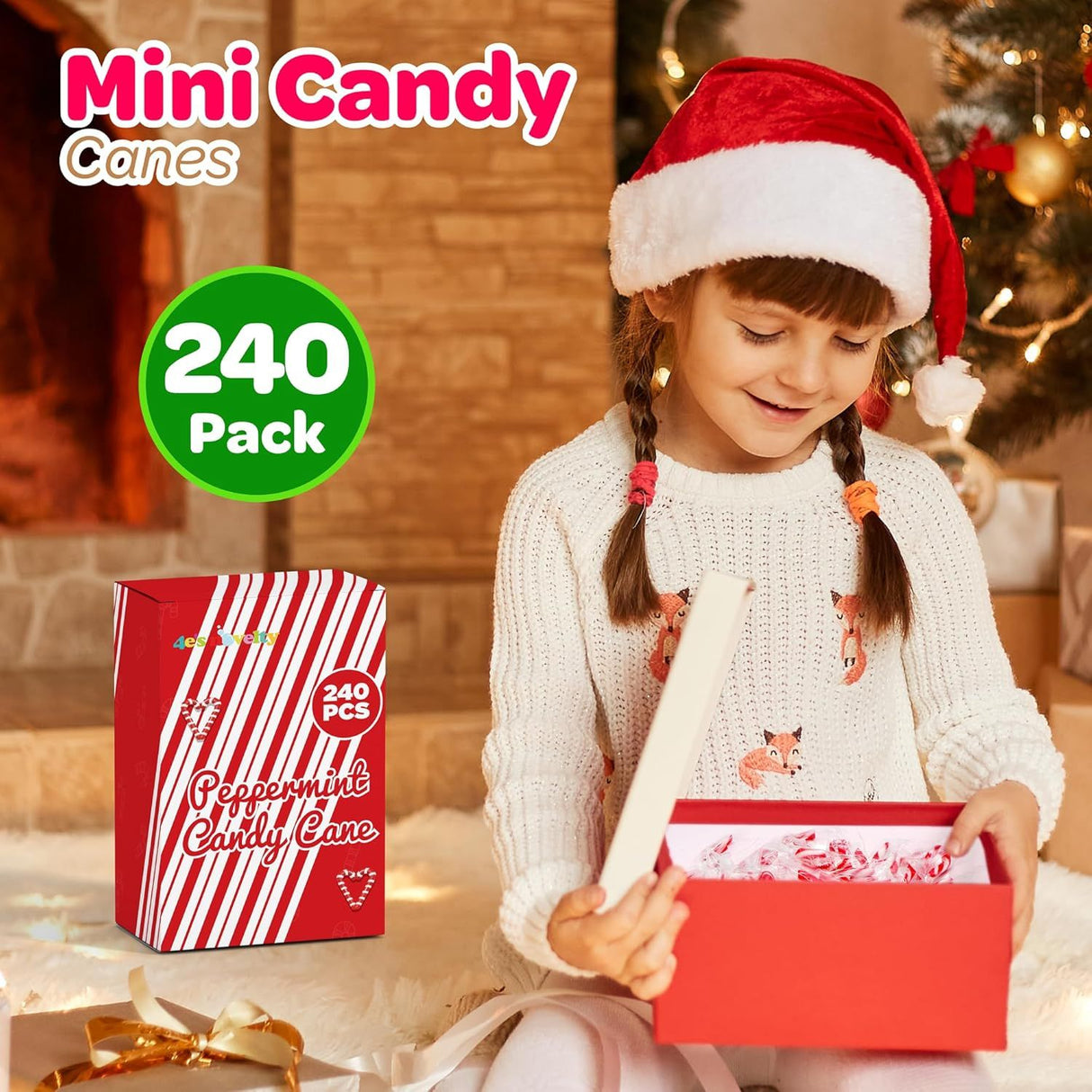 4E's Novelty 240 Pack Christmas Mini Individually Wrapped Candy Canes, Red and White Peppermint Candy Canes, Treats for Holiday Stockings