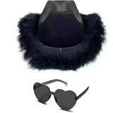 Feathered Cowboy Hat & Heart Sunglasses for Women