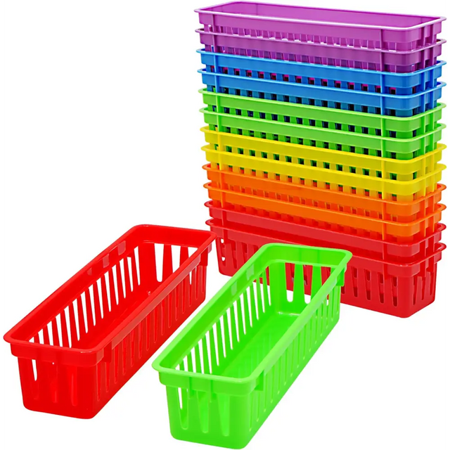 Pencil Baskets for Classroom Essential: 12 pcs per pack Colored Pencils Drawer Organizer Plastic Storage Bins Teacher