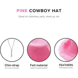 Pink Cowgirl Hat with Feathers & Heart Sunglasses Set for Women & Girls