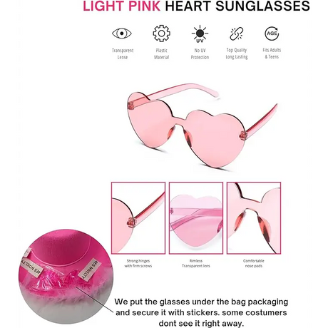 Pink Cowgirl Hat with Feathers & Heart Sunglasses Set for Women & Girls