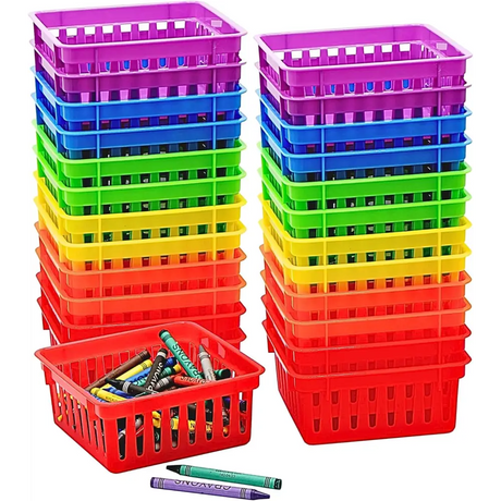 Square Classroom Baskets for Classroom Storage - Crayon Organizer Small Bins Plastic Crayon Box Crayon Storage Pencil