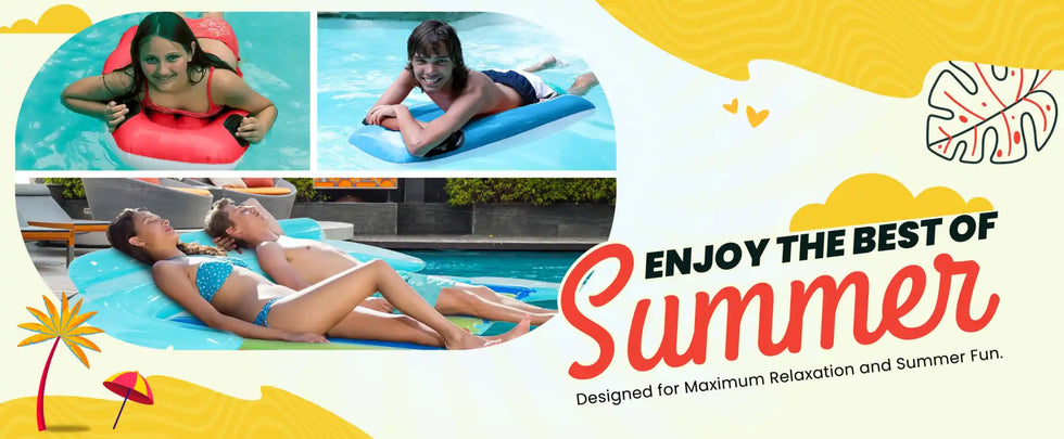Summer-themed pool floats advertisement.