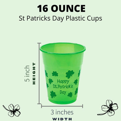 50 Pcs St Patricks Day Party Cups Disposable Plastic 16 Oz Bulk Party Supplies for Kids Adults By 4E’s Novelty