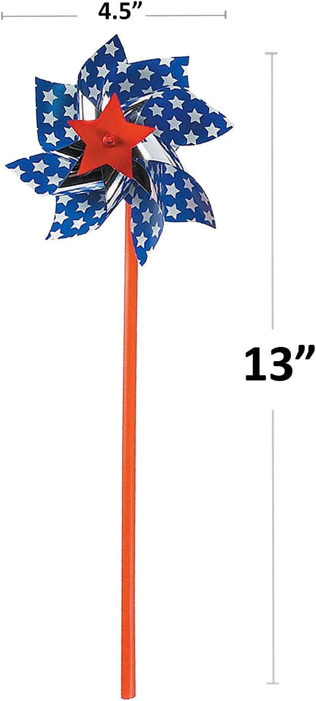 4E's Novelty Patriotic Pinwheels [24 Pack] Party Favors for Kids & Adults, 4th of July Decorations Wind Spinner - American Flag Themed Pinwheels for Garden Decor, Fourth of July Decorations Outdoor