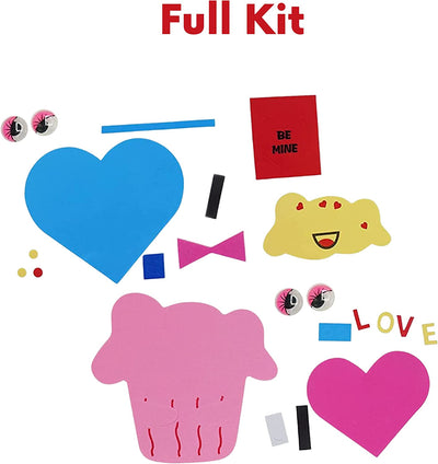 4E's Novelty Valentines Crafts for Kids Foam (Makes 12) Magnet Cupcake & Heart Cookie Kit Valentines Day Crafts for Kids Bulk for Classroom Home Activity