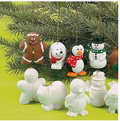 Ready to Paint Ceramic Christmas Ornaments (12 Pack) Crafts for Adults & Kids, DIY Design Your Own Ornaments to Paint by 4E's Novelty