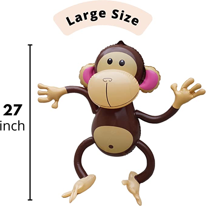 Inflatable Monkey (4 Pack) 27 Inch Large Hanging Monkeys For Jungle Safari Birthday Party Decoration Supplies Kids Animal Party Decor, Baby Shower Supplies Favors, By 4E's Novelty