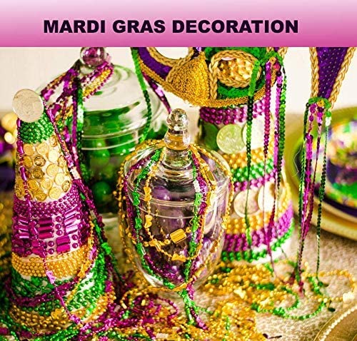 Mardi Gras Beads Bulk (144 Pcs) Mardi Gras Decorations Beads Necklaces, 33 Inches 6mm Metallic, 12 Colors - for Masquerade New Orleans Costume Party Favors Supplies for Adults & Kids by 4E's Novelty