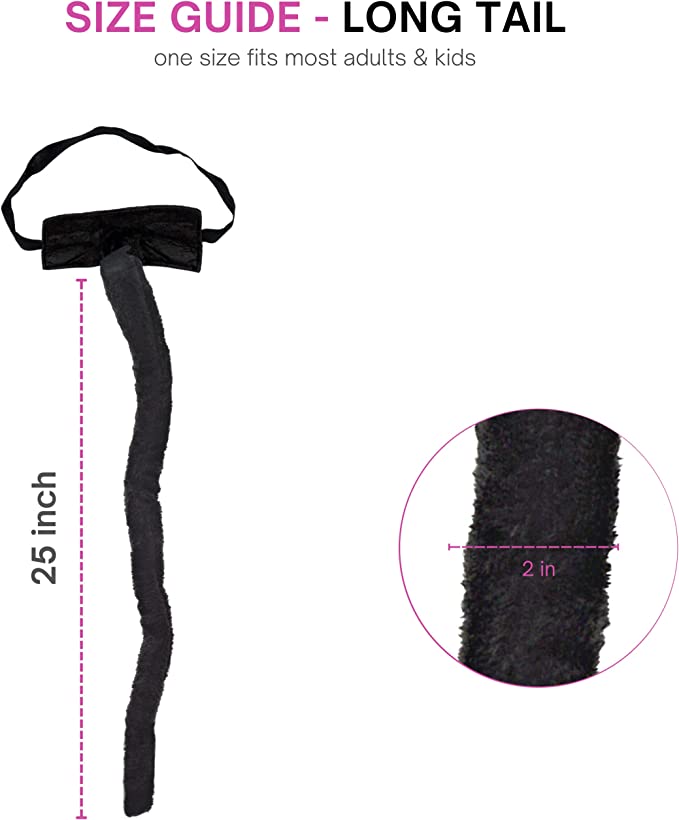 Cat Tail Costume Accesories, 25" Furry Black Tail for Furry Costume, Cosplay, Halloween Cat Costume Adult Women & Kids Girls by 4E's Novelty