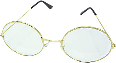 4E's Novelty Gold Round Fake Costume Glasses, Old Man Glasses, Grany Glasses, 100th Day of School Costume Dress Up Old Lady Glasses Accessories for Kids Girls & Boys