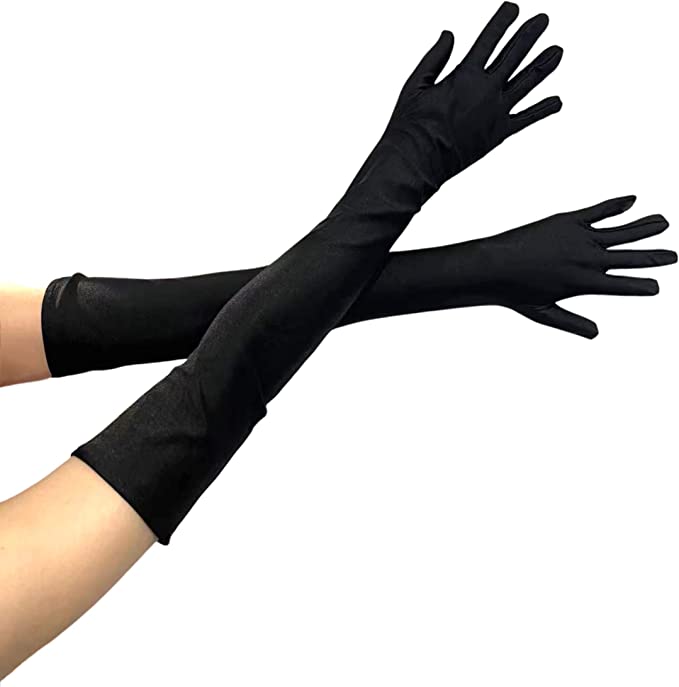 21" Elbow Length Satin Long Black Gloves for Women Cosplay, Opera, 1920 Costume Accessories by 4E's Novelty