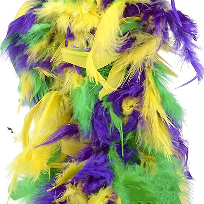 4E's Novelty 2 Pcs Mardi Gras Feather Boa 6 Ft / 72 Inch Long - Great Accessory for Mardi Gras Outfits for Women & Men, Mardi Gras Costumes for Party