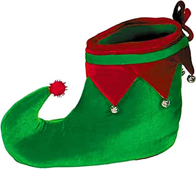 4E's Novelty Elf Shoes for Adults Men & Women, Plush Fabric Elf Slippers - Christmas Elf Costume Accessories. Party Costume Supplies Red, Green